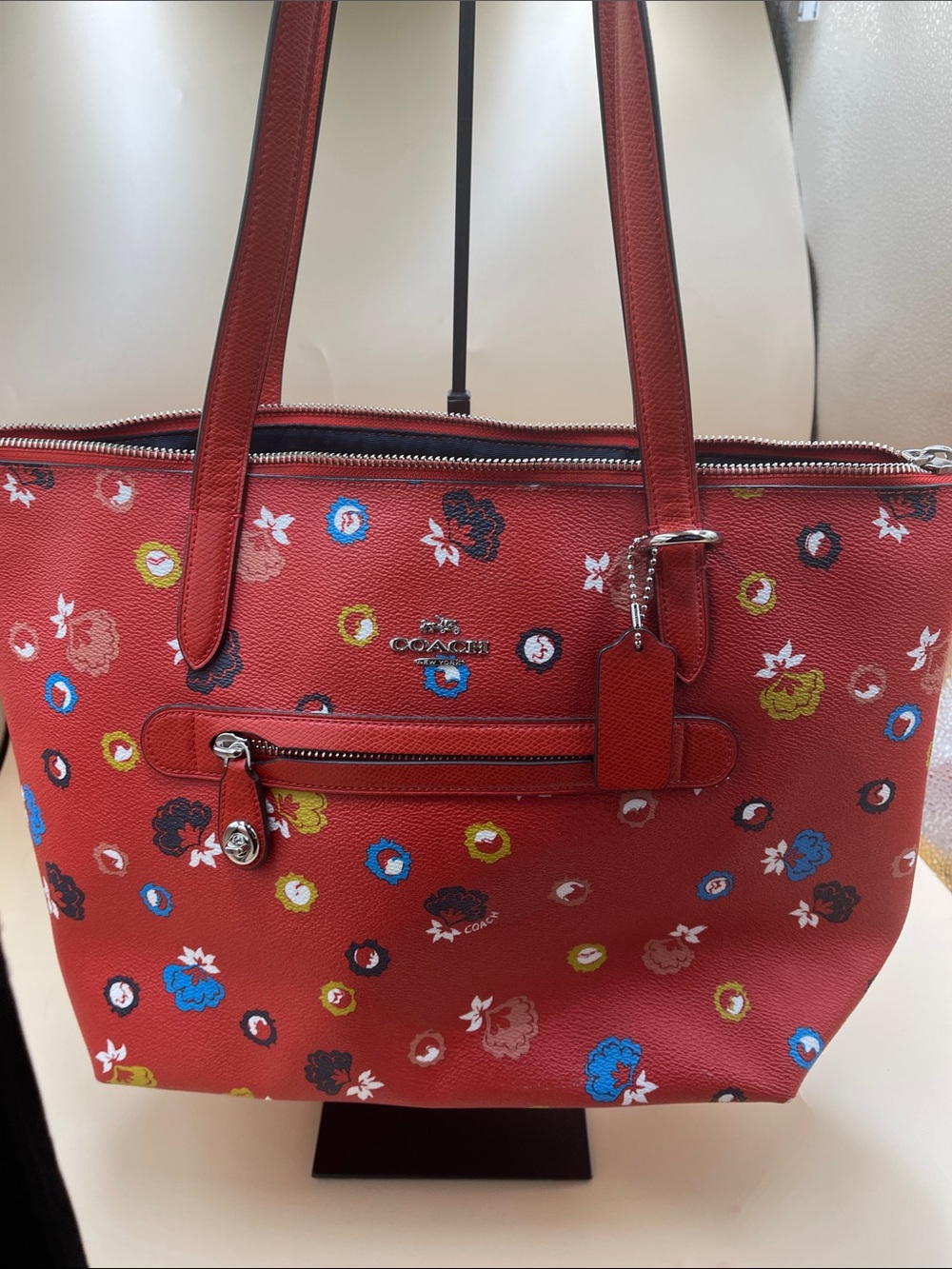 Coach Red Floral Tote with Multicolor Accents so cute with orig hangtag